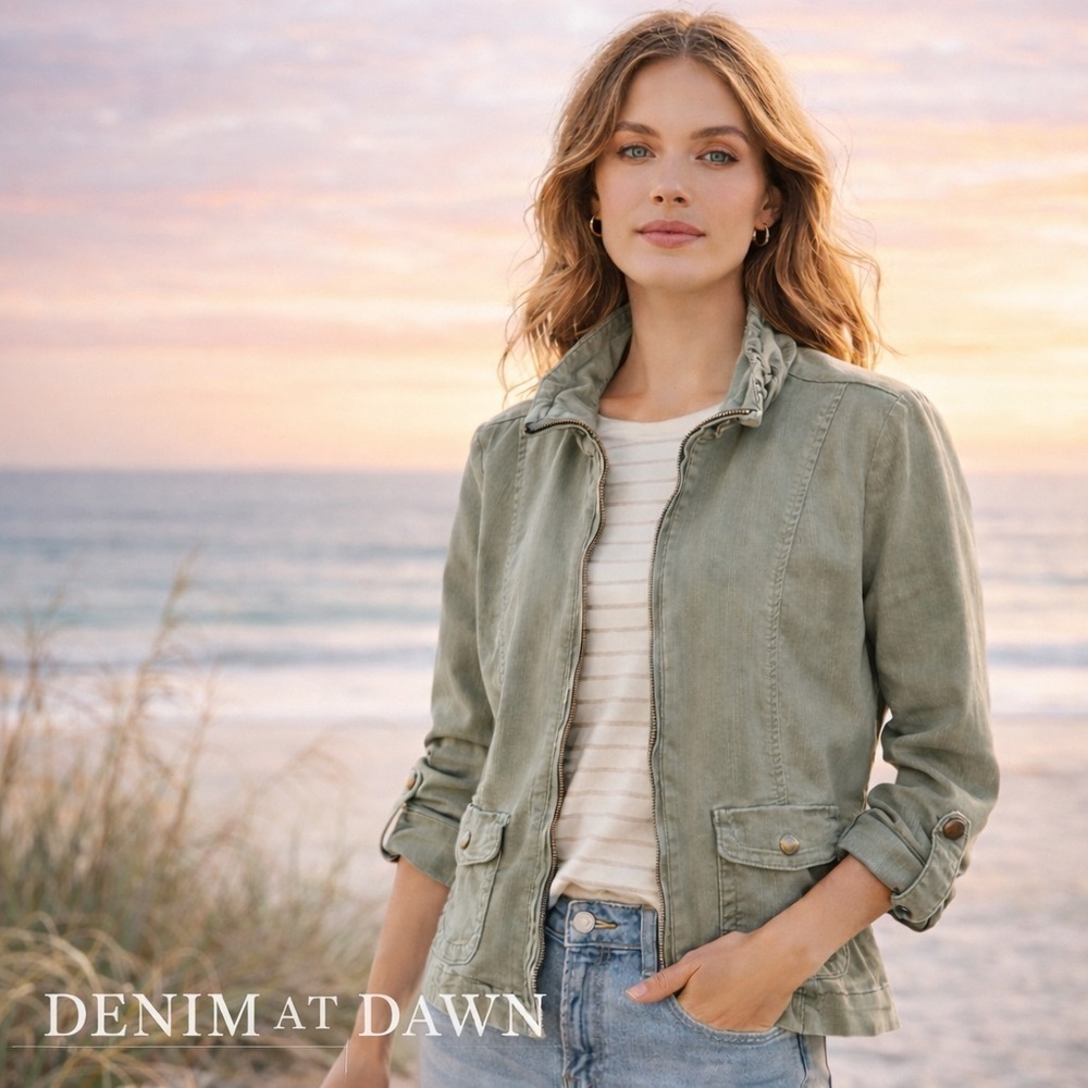 FATE Olive Utility Jacket Small | Coastal Zip-Front Lightweight Layer